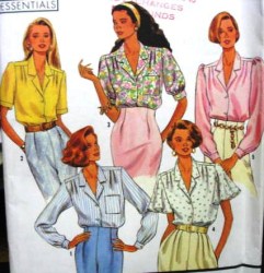 9857  SIMPLICITY 1990 SHORT-LONG SLEEVE BUTTON BLOUSES PATTERN 6-14 or 10-18 choice uncut
